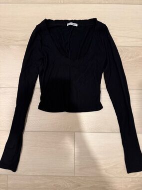 Reformation Black Ribbed Scoop Neck Top